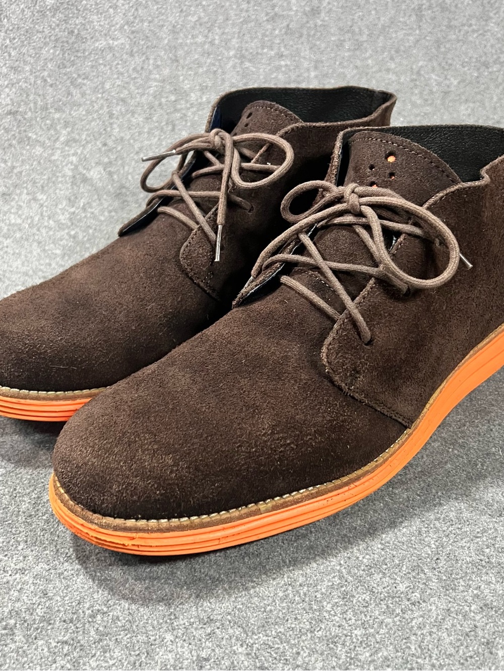 Cole Haan Men's Lunargrand Woodbury Brown Suede Orange Chukka Boot Size 11.5